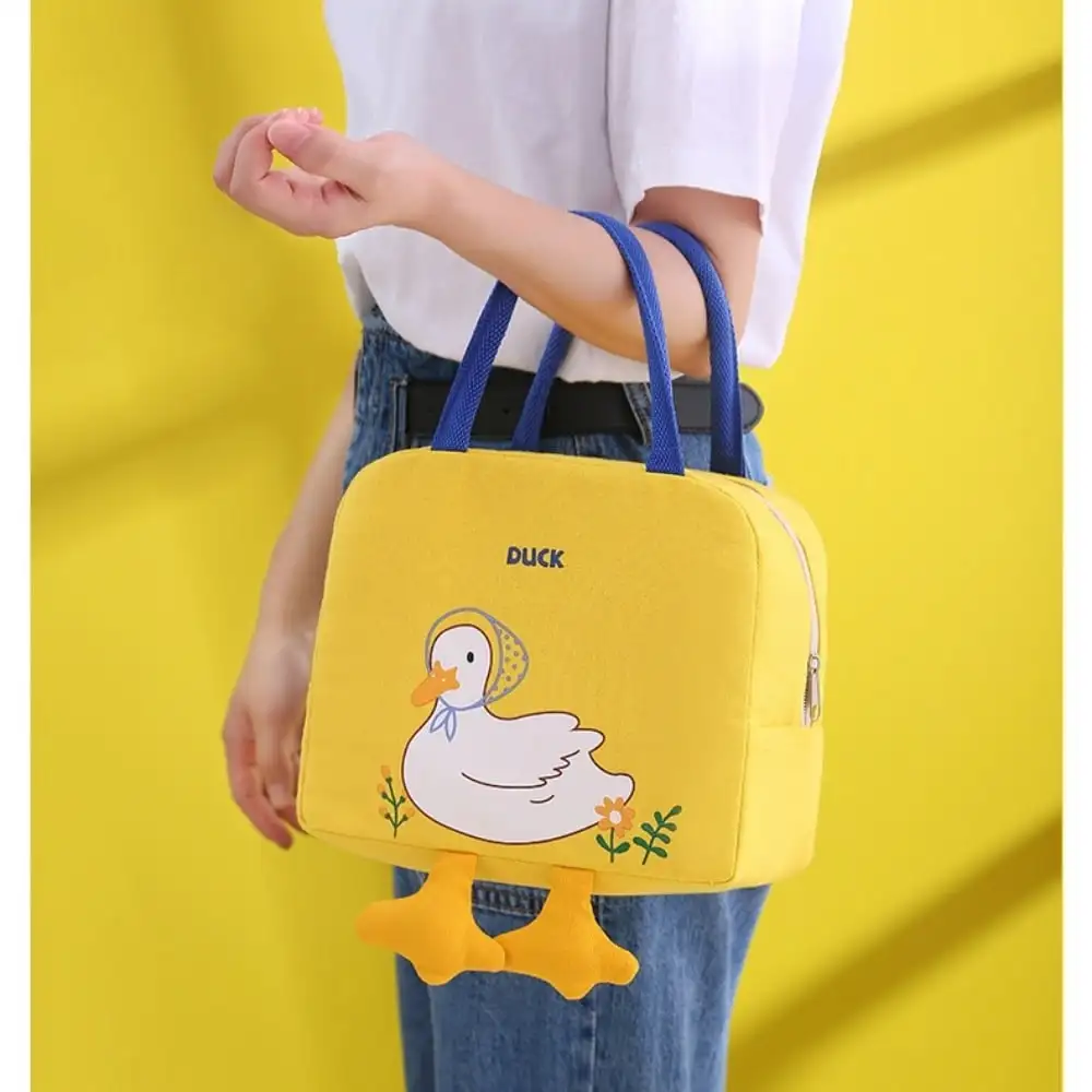 Cute Yellow Duck Cartoon Hot Lunch Bag Insulated Picnic Food Carrier Cooler Ice Bag Travel Portable Bento Box Picnic Supplies