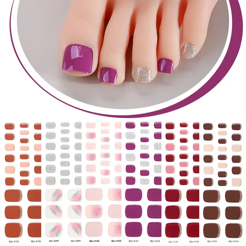 Toe Gel Nail Sticker, Endurece com cura UV da lâmpada, duradoura, cobertura completa, envoltório do pé, pressione nas unhas, manicure DIY