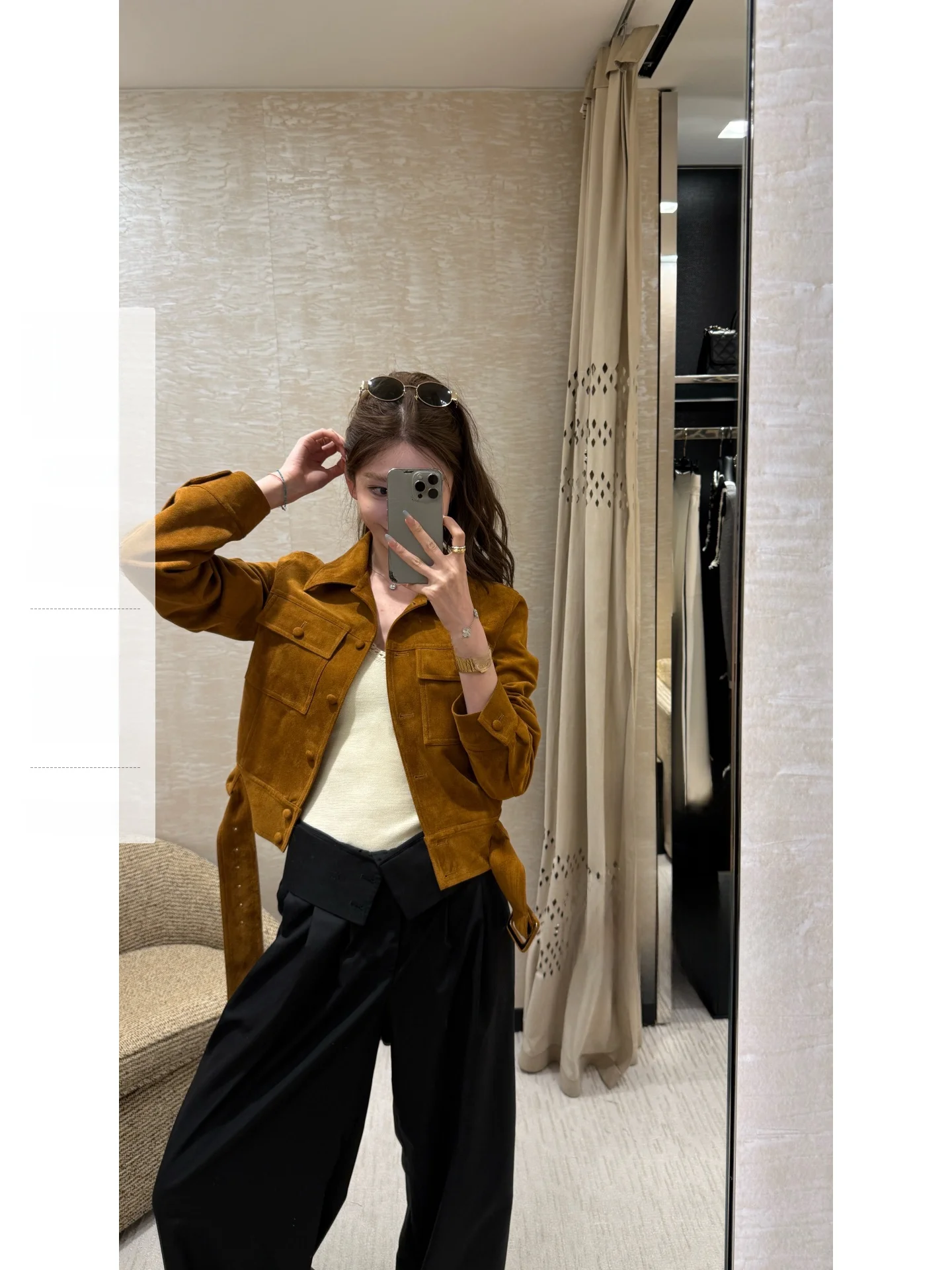 

Yangzifan YS Retro Suede Jaet Women with Waist Belt Design Casual Slim Fit Polyester Fiber Long Sve ort Coat