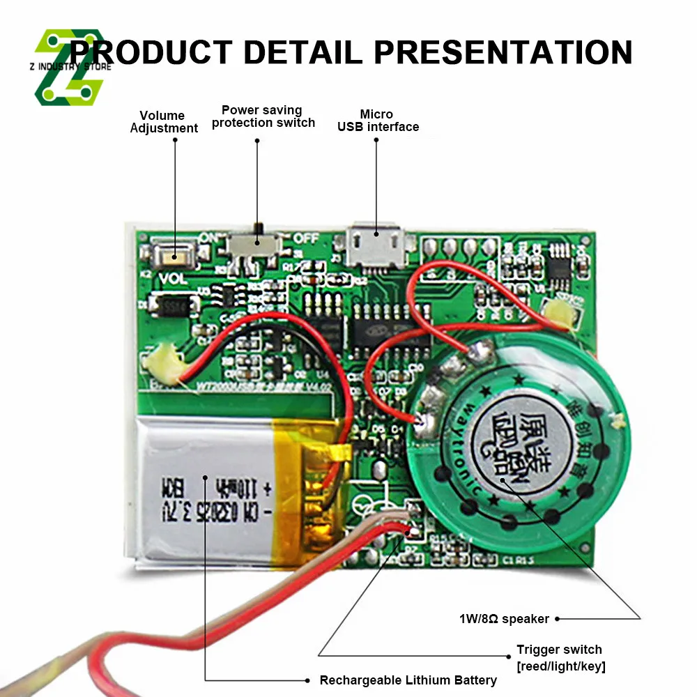 Controllo a pulsante MP3 modulo audio PCB registrabile modulo audio USB per biglietti di auguri