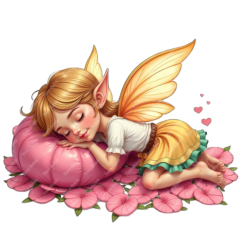 Three Ratels CF93 Sweet Sleeping Pink Fairy Cartoon Stickers for Home Decoration Car hood decals