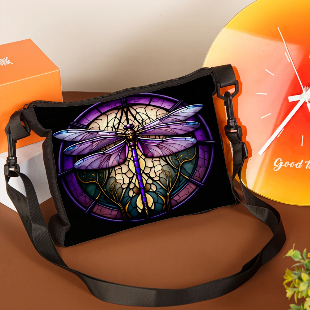 1pc Dragonfly Stained Glass Design Crossbody Bag Black Shoulder Bags For Women And Girls Fashionable Artistic Print Casual Daily