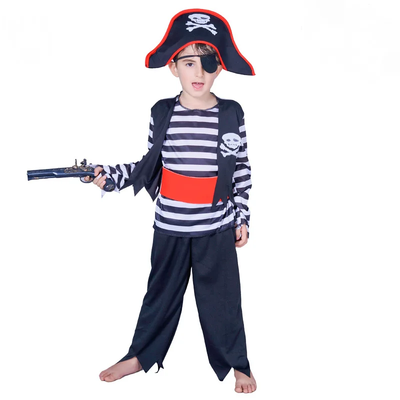 Halloween Cosplay Costume Children's Men's Striped Pirate Clothes Masquerade Costume Stage Performance Costume