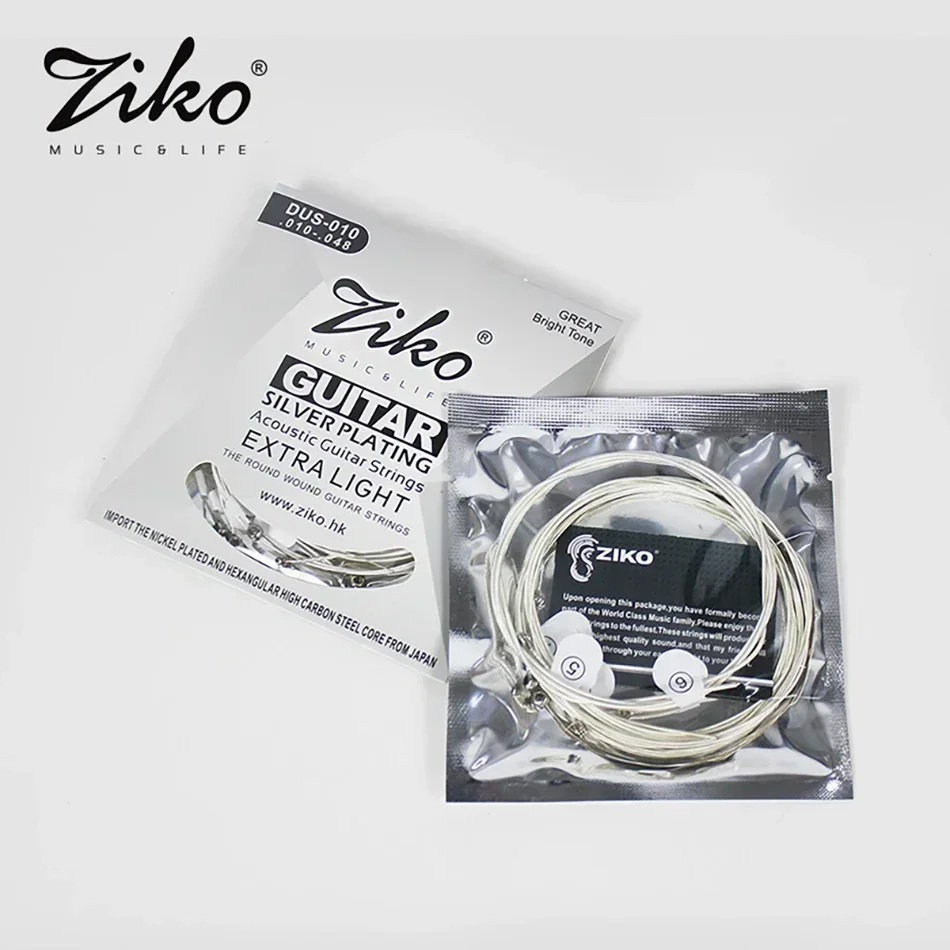 Ziko DUS Series 10 Sets of Acoustic Guitar Strings Hexagonal Core Silver Plating Winding 010-048/011-050/012-053 Inch Wholesales