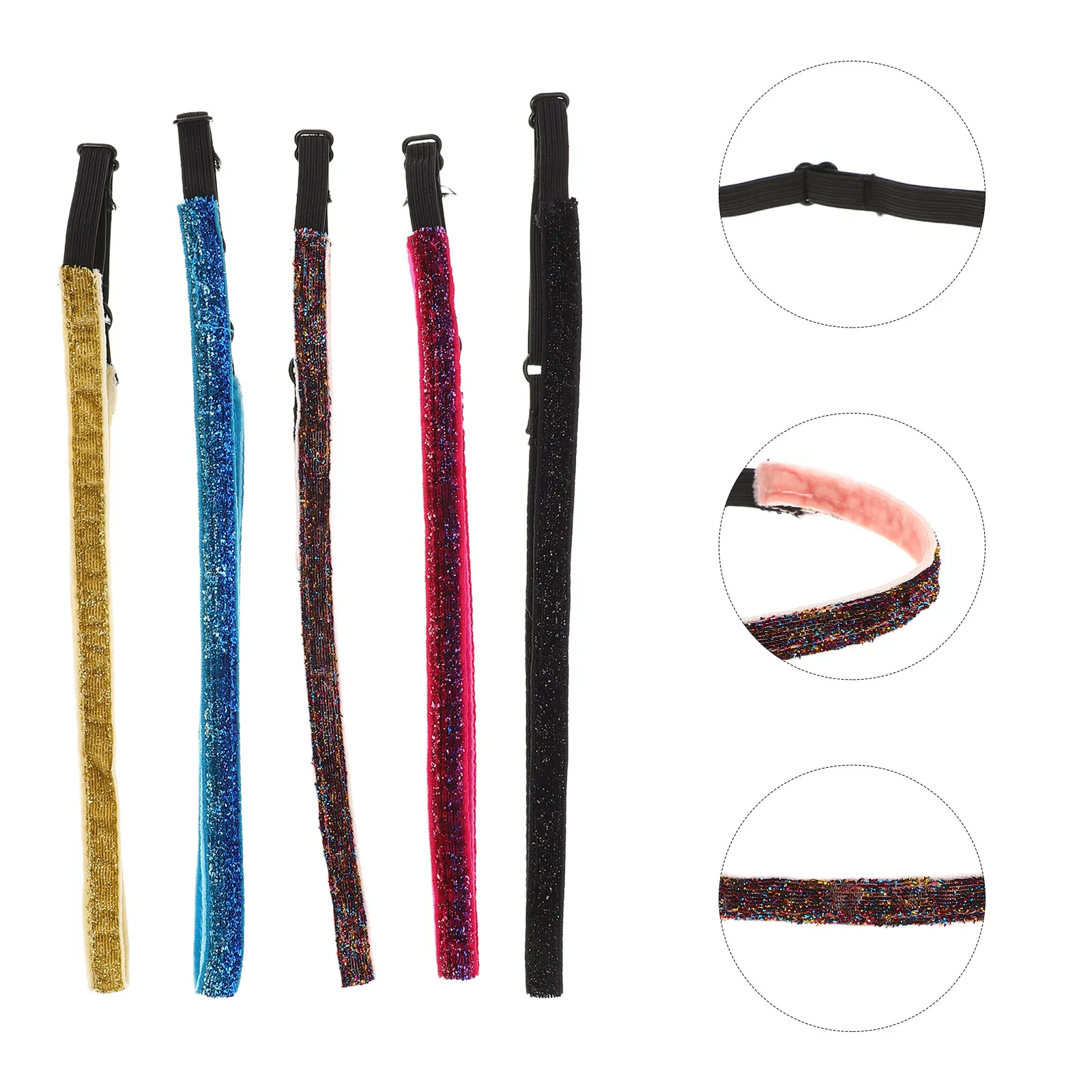 

5Pcs Kids Athletic Headbands Elastic Nonslip Glitter Sports Hairbands for Running Gymnastics Youth Workout Sweatbands Set