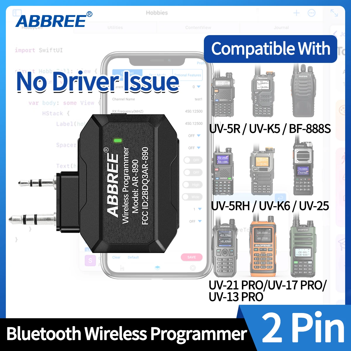Programator Bluetooth ABBREE do Walkie Talkie Plug & Play Bez Problemów z Sterownikami Telefon do UV5R BF888S Quansheng UVK5