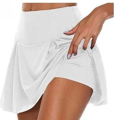 

Tennis Skirt with Leggings Solid Color False Two Piece Bottom Shorts Sport for Women Gym Running Skort Golf Yoga Skirt