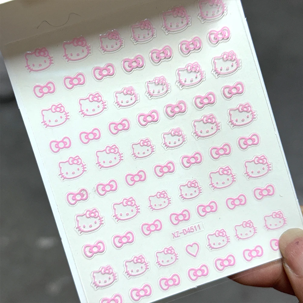 6 pezzi di adesivo per unghie giapponese Kawaii Bow HelloKitty rosa, bianco, nero, rosso, oro, argento Cartoon testa di gatto colla posteriore decalcomanie per unghie-_8