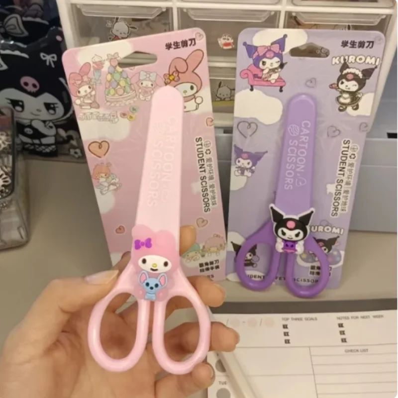 Sanrio Kuromi Cinnamoroll Melody Hand Made Scissors Kawaii Children Safety Silicone Shell Kid Stationery School Supplies Gift