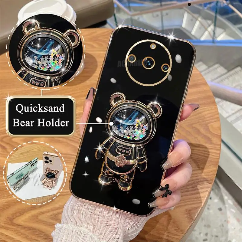 Realme11 Glitter Quicksand Holder Plating Case For Oppo Realme 11 10 9 Pro Plus 8 8i 9i 4g 5g 11pro Neo 2 3 Silicone Stand Cover