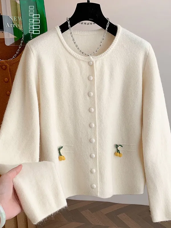 Koreaans Japans high-end groot formaat gebreid open vest dames winter casual verdikte ronde ne-kleur trui Jaet