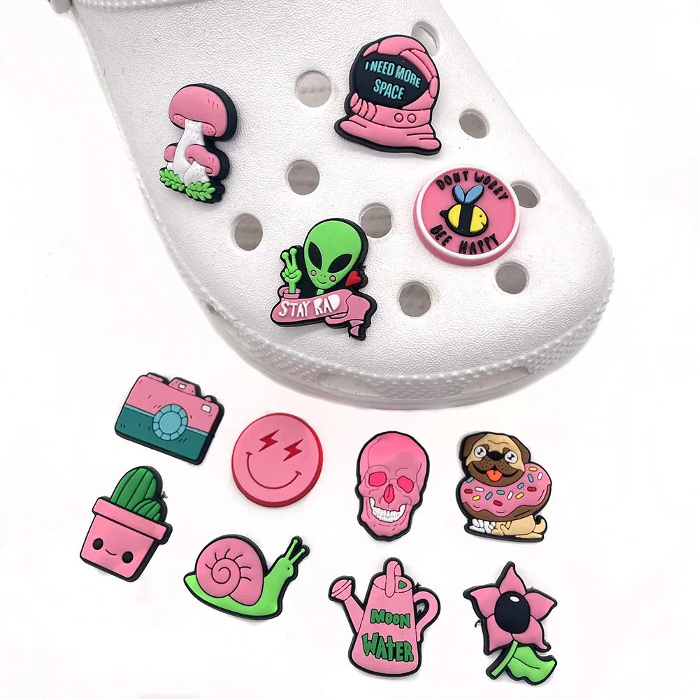 1pcs Pink Series PVC Shoe Charms Funny DIY Cartoon Dog Shoe Aceessories Fit Clog Decoration Kids Girls Party Gifts