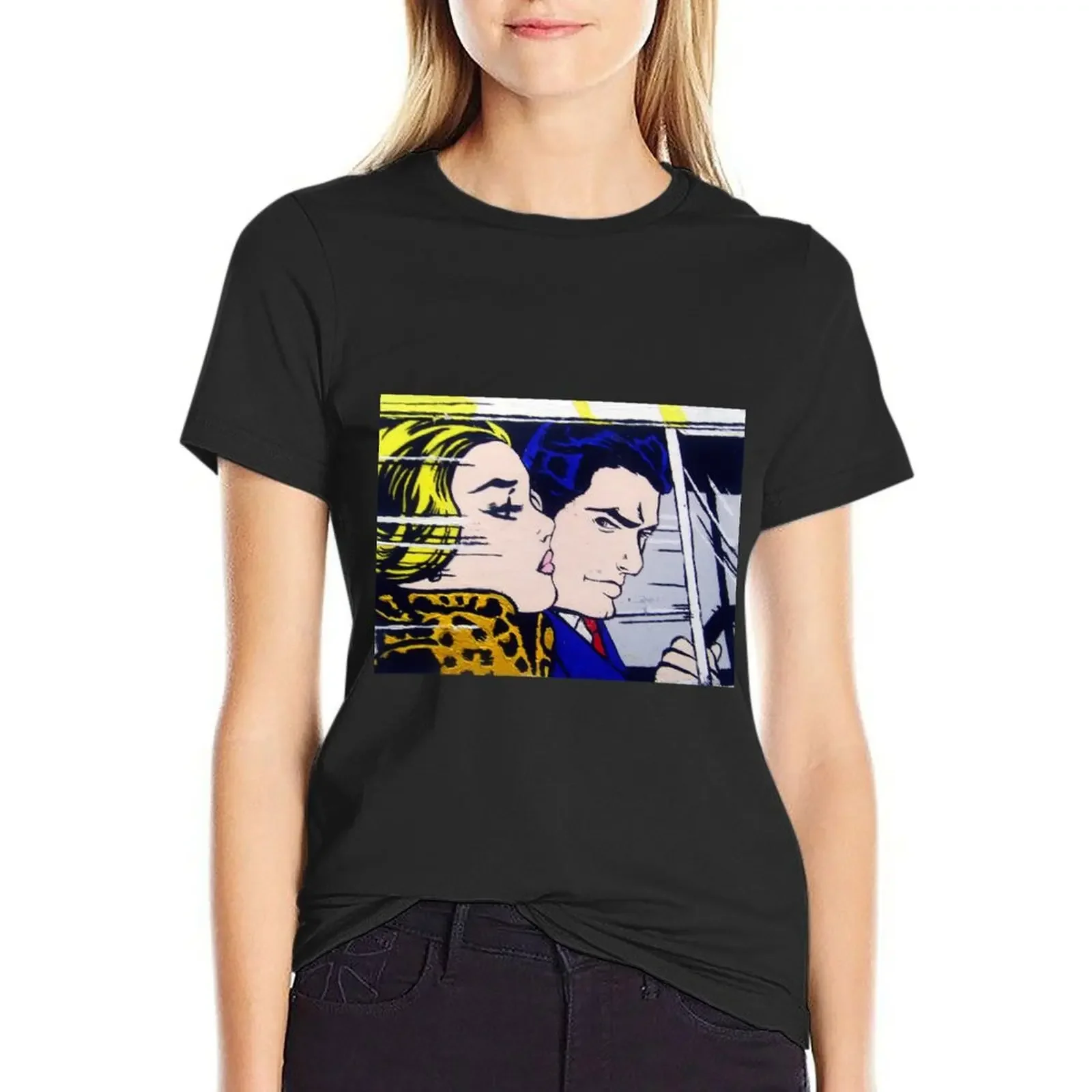 

Lichtenstein Poster Wall Art In The Car Pop Art Print Modern Wall Decor T-Shirt summer tops t shirts for Women graphic
