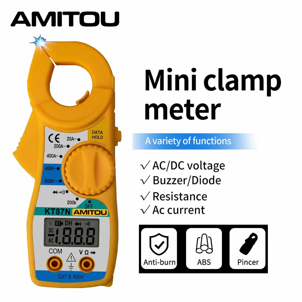 

AMITOU KT87N Professional Digital Multimeter Clamp AC/DC Voltage AC Current Meters Diode Buzzer Volt Ammeter Electric Tester