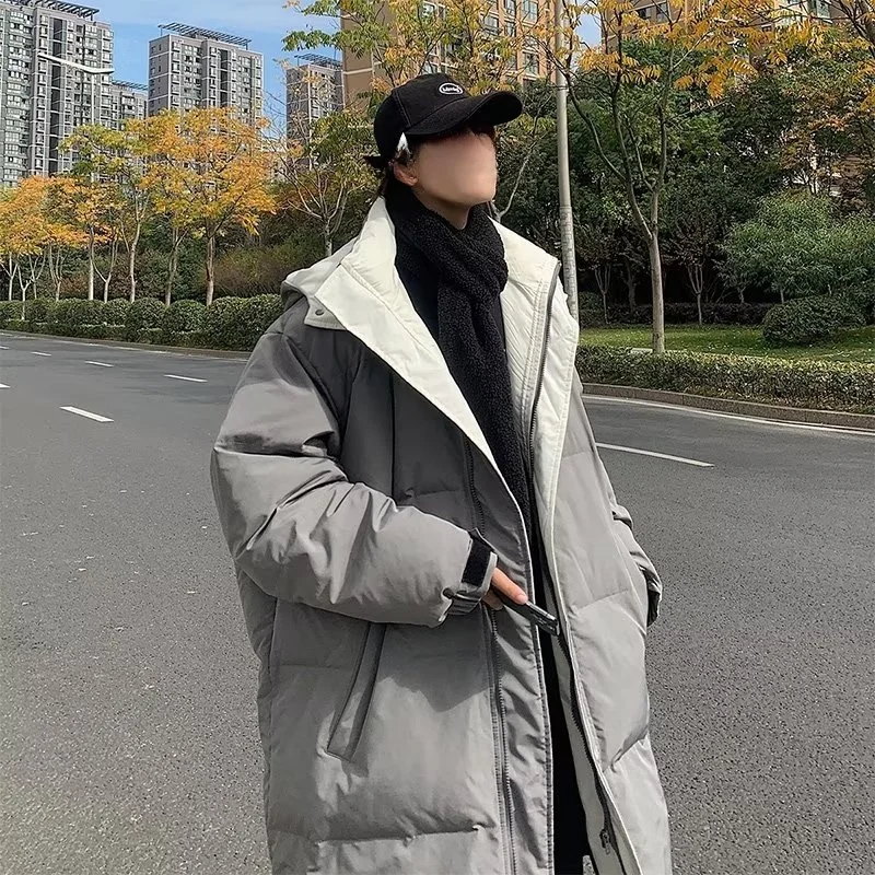 

2023 Winter New Men's Mid-Length Thiened down Jaet Korean Sle Couple Matching Over-Knee Coat Youth Casual Faion