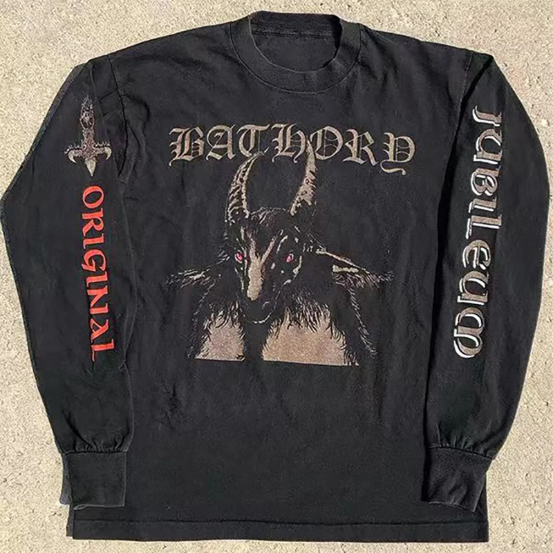 

2000s Anime Graphic T-shirts Men Streetwear Harajuku Hip Hop Oversized T Shirts Long Sleeve Tee Cotton Tops Black Clothing