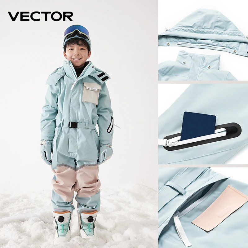 Thick children One-Piece Ski Jumpsuit Outdoor Sports Snowboard Jacket Warm Jump Suit Waterproof Winter Clothes Overalls Hooded