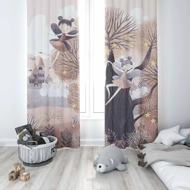 Fairy Nursery Curtains Little Fairies Kids Bedroom Curtains Black Out Nursery Decor Baby Room Bedroom Living Room Curtain