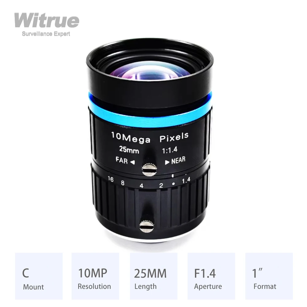 

HD 4K 10 Mega Pixel C Mount Lens 25MM Low Distortion Aperture F1.4 Format 1" for Surveillance Security CCTV Camera