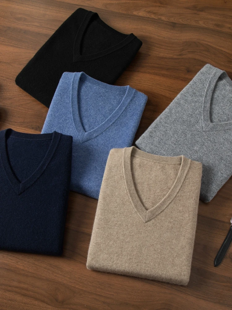 Warm Knitwear Vest 100% Pure Cashmere Vest Spring Autumn Pullover Men's V-neck Sleeveless Business Sweater Pure Color Clothing