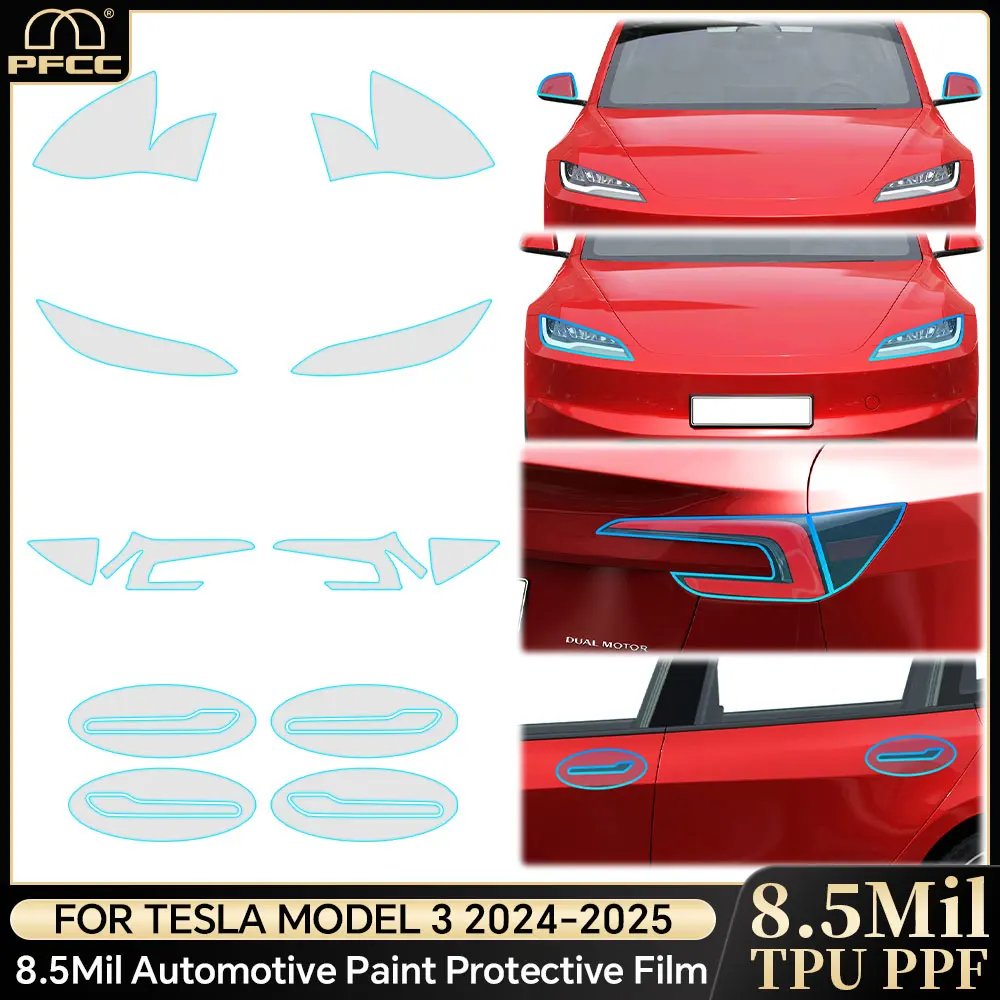

Car Clear PPF TPU Transparent Headlight Rearview Film Body StickerPre-Cut Paint Protection Film for Tesla Model 3 Highland 2024