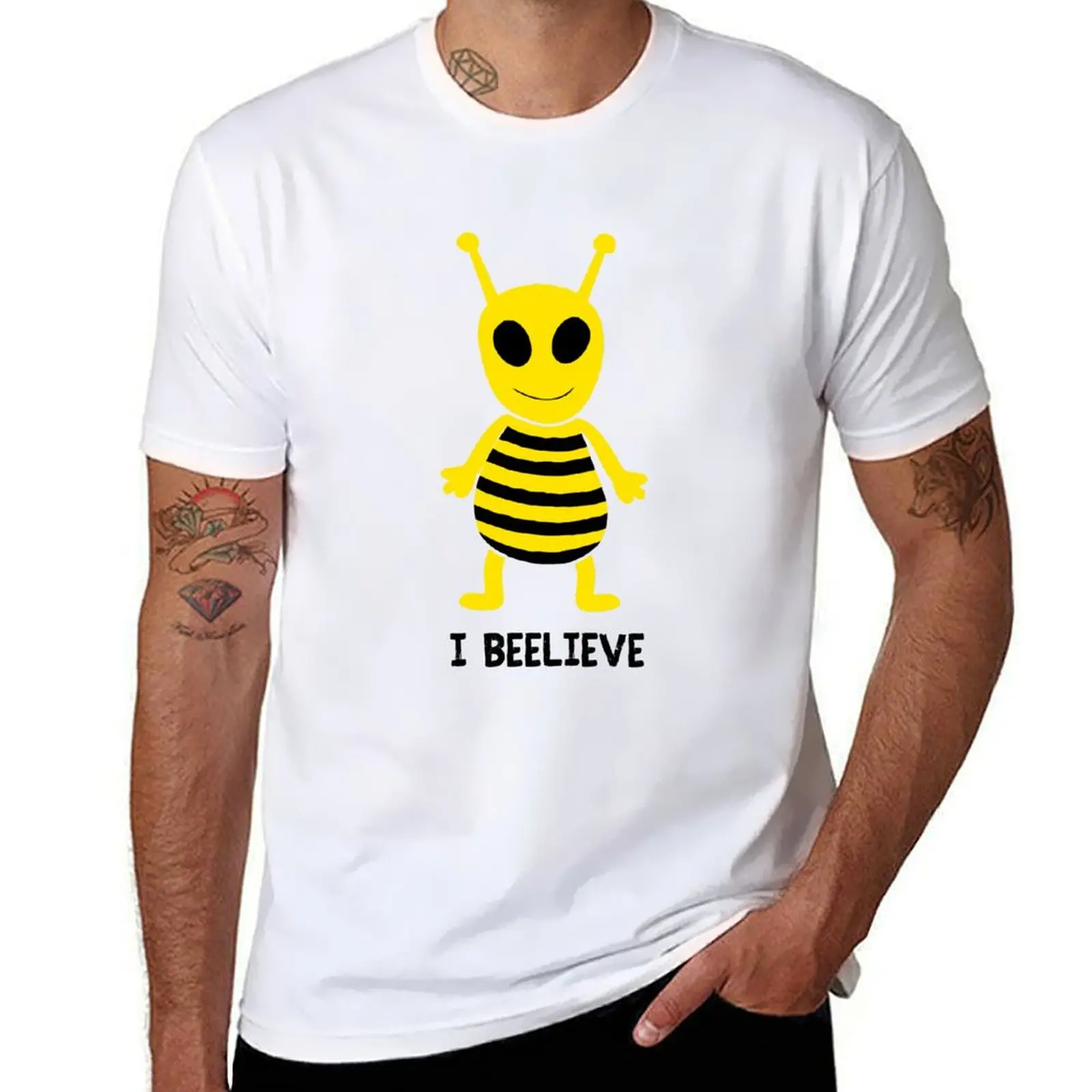 

I BEELIEVE Funny Space Alien Bee T-Shirt man t shirt cotton t shirts for man pack cotton T-Shirt