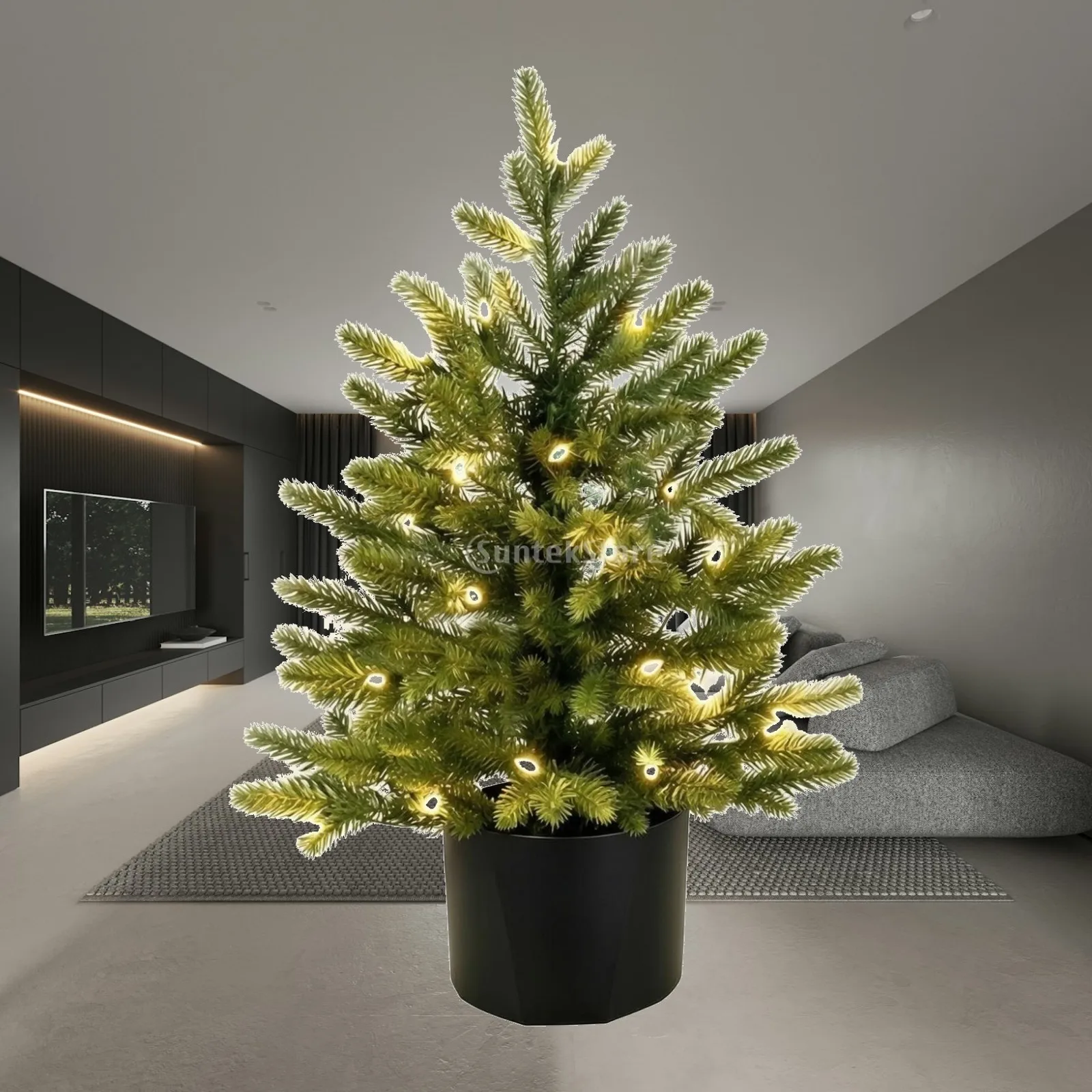 Compact PE Christmas Tree with Planter Base Classic Tapered Silhouette for Holiday Centerpiece Dining Room and Entryway Decor