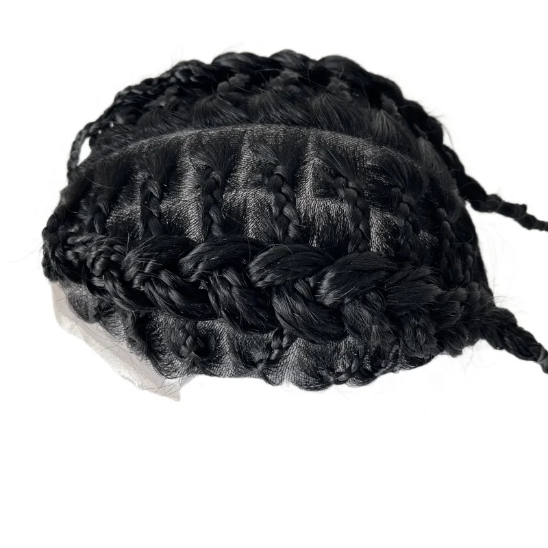 

Peruvian Virgin Human Hairpieces #1 Claw Box Braids BIO Toupee 8x10 08mm PU Back Front Lace with Poly Skin Units for Black Men