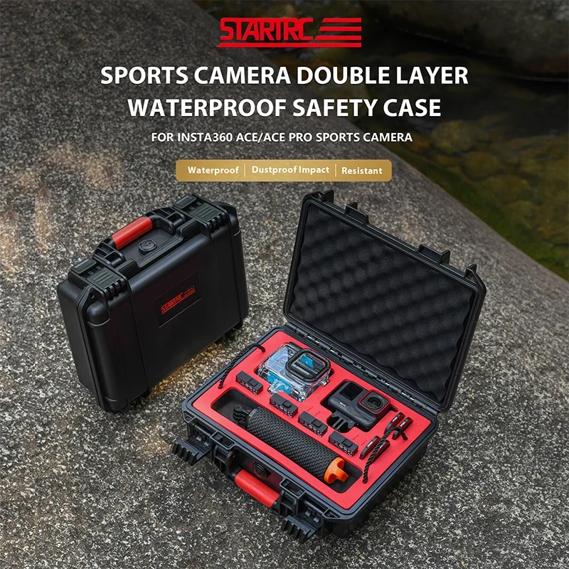 STARTRC 2-lagiger tragbarer Aufbewahrungskoffer, harte, wasserdichte Tragetasche für Insta360 Ace Pro/Ace Kamera, Reisekoffer, Zubehör