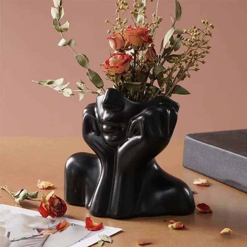 Abstract Face Hand Shaped Ceramic Holder Unique Design For Makeup Brush Storage Desktop Vanity Decor