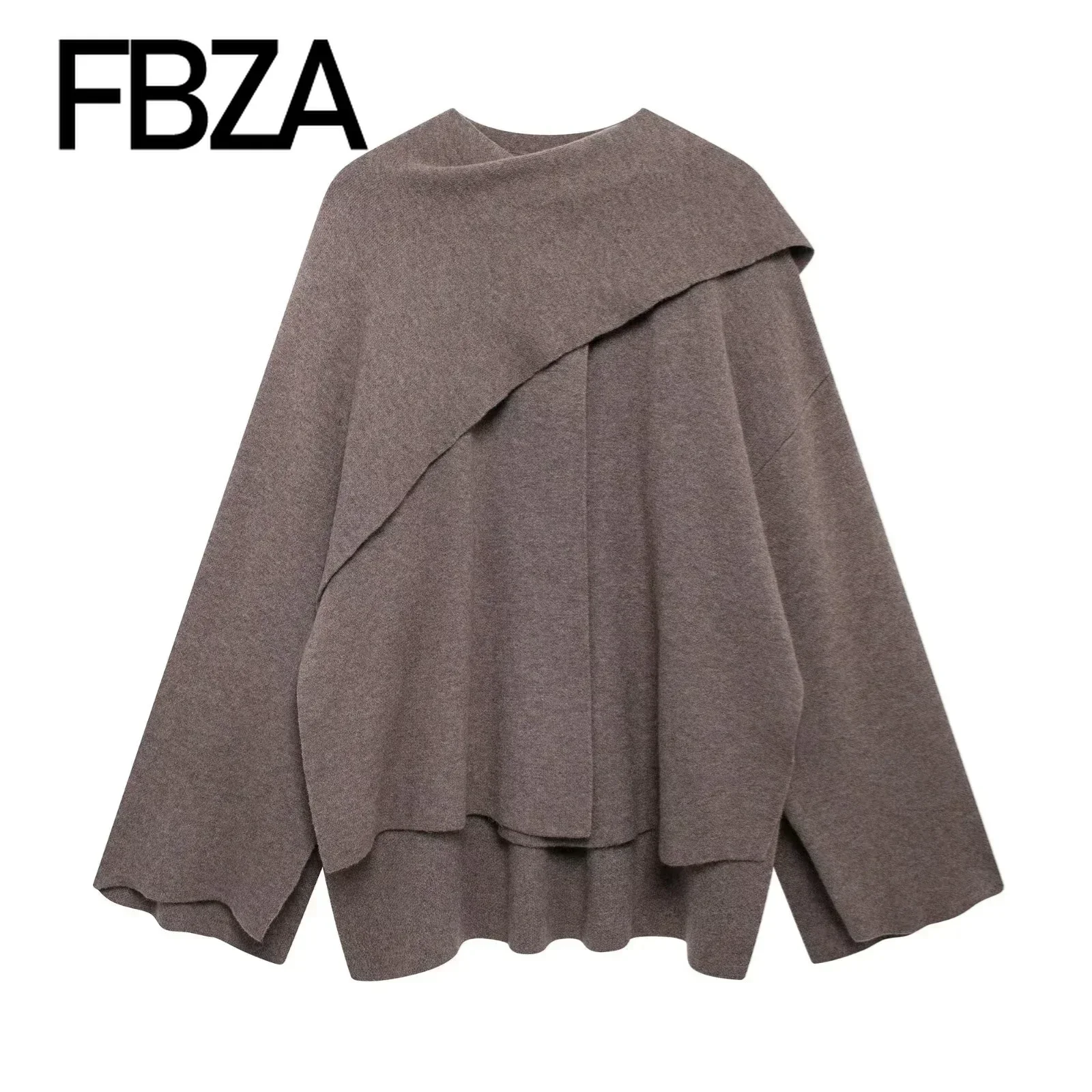 TRAF Women Fashion Autumn New Knitting Cape Style Casual Jacket Round Neck Long Sleeved Short Coats Chic Ladies Tops Mujer