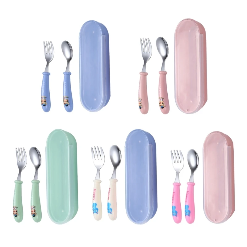 Y1UB Toddler Cutlery Supplementary Feeding Spoon Fork Baby Self Feeding Training Spoon Stainless Steel Kitchen Utensil