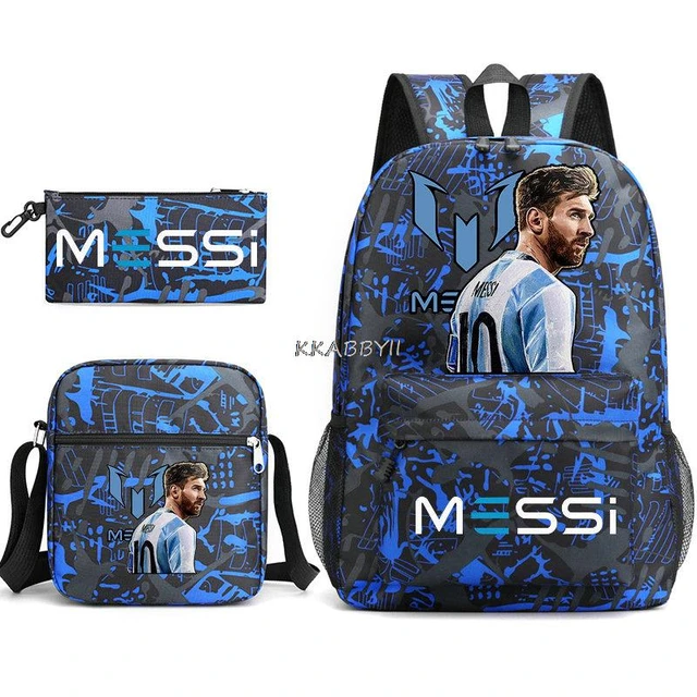 Mochila escolar Messi de gran capacidad para hombre y mujer bolsa de compras informal estuche para lapices de Anime mochila para portatil