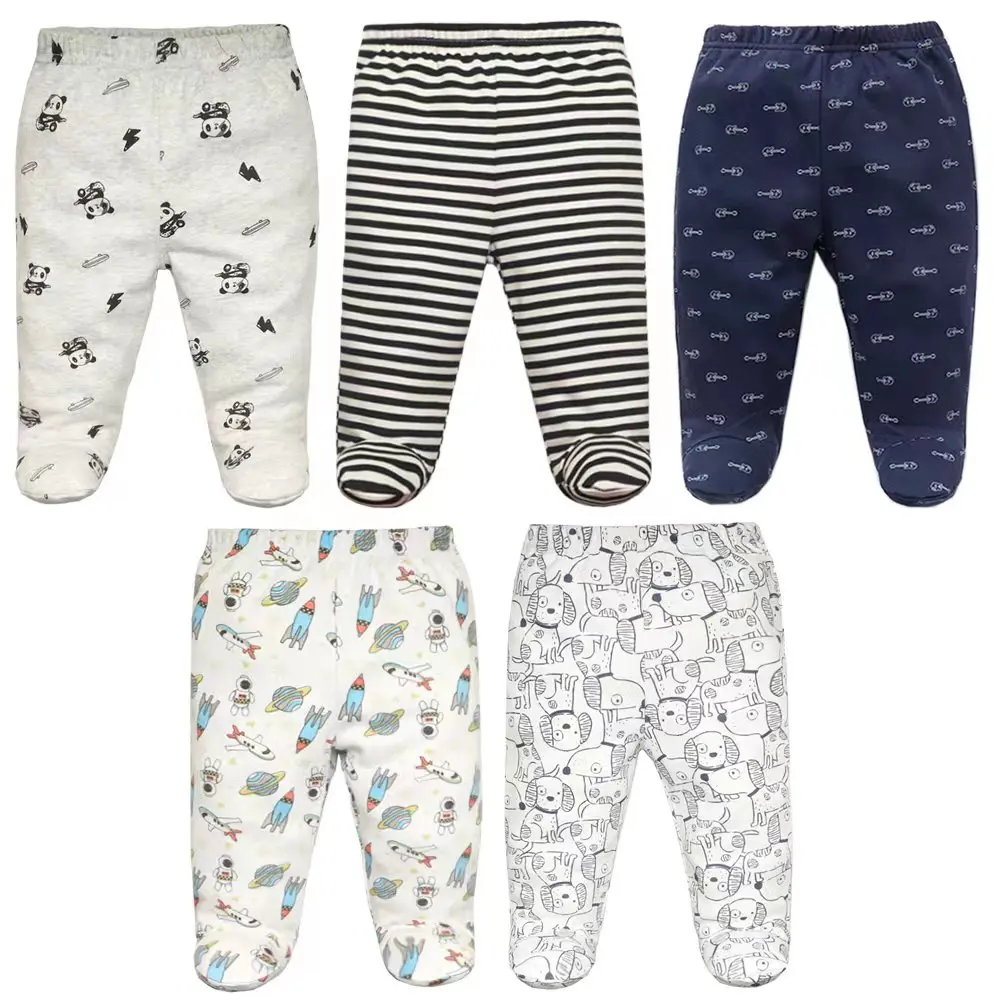 3/4/5PCS/Lot Newborn Baby Pants Soft Cotton Cartoon Boys Pants Spring Autumn Footed Infant Baby Girls Pants Stripe Baby Trousers