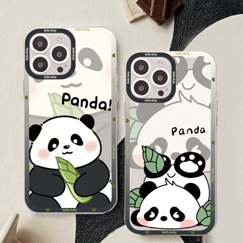 

Cute Kawaii Panda Mousepad For iPhone 16 15 13 14 Pro Max XS XR 12 11 Pro 13 Soft Clear Back Cover