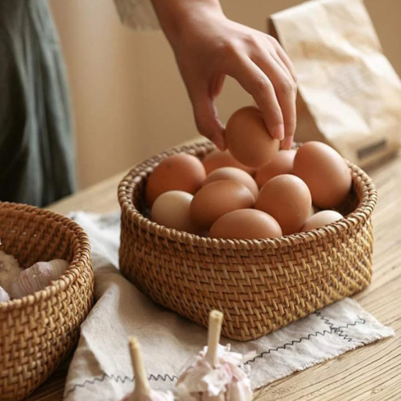 

Handmade Storage Box Woven Baskets Picnic Rattan Basket Wicker Small Woven Storage Bin Autumn Vines Handwoven Basket With Lid