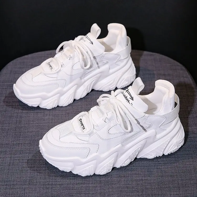 

2022 White Women Shoes New Chunky Sneakers for Women Lace-Up White Vulcanize Shoes Casual Fashion Dad Shoes Platform Sneakers