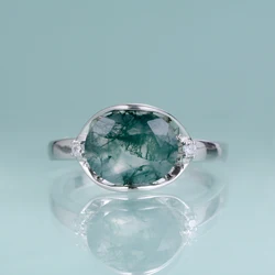 Gem's Beauty Original Design Moss Agate Ring 925 Sterling Silver Gemstone Ring Prong Setting Wedding Ring Luxury Fine Jewelry