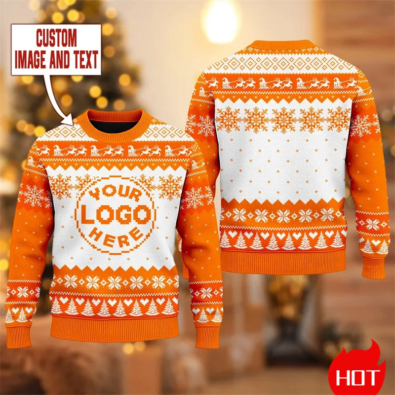 

New Custom Logo 3D Printed Ugly Christmas Sweater Diy Personalized Design Graphic Sweatshirt Custom Image Pullovers Unisex Tops