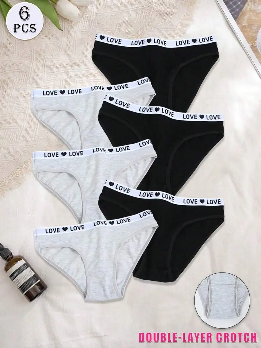 

Набор из 6 женских бесшовных трусиков с низкой посадкой и поясом с принтом в виде сердечек