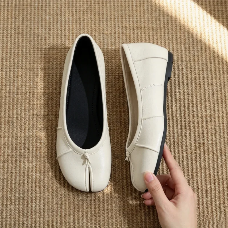 Flats PU Leather Low Heel Slip On Shoes Women Tabi Split Toe Ballet   Vintage Minimalist Ladies Casual Mary Jane Shoes