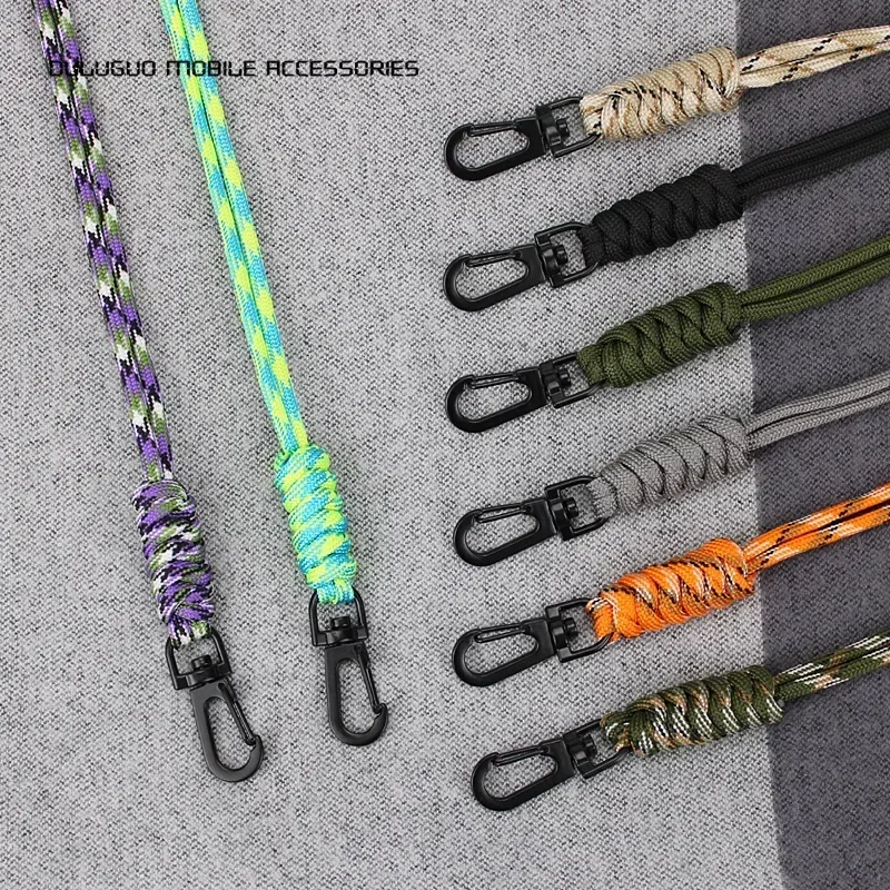 ID Badge Holder Buckle Key Ring High Strength Cord Lanyard Rotatable Woven Straps Mobile Phone Keychain Neck Strap Paracord