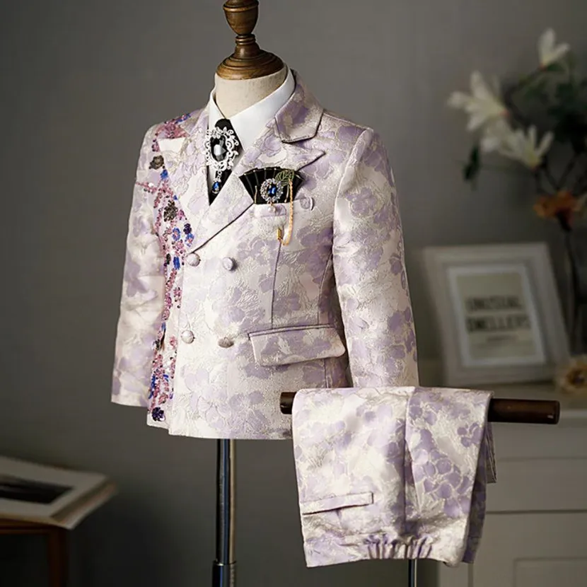 Kinder Set Pailletten Design Gentleman Jungen Smoking Set Kinder Formale Hochzeit Geburtstag Party Anzüge Elegantes Kleid A2153 – Detail 3