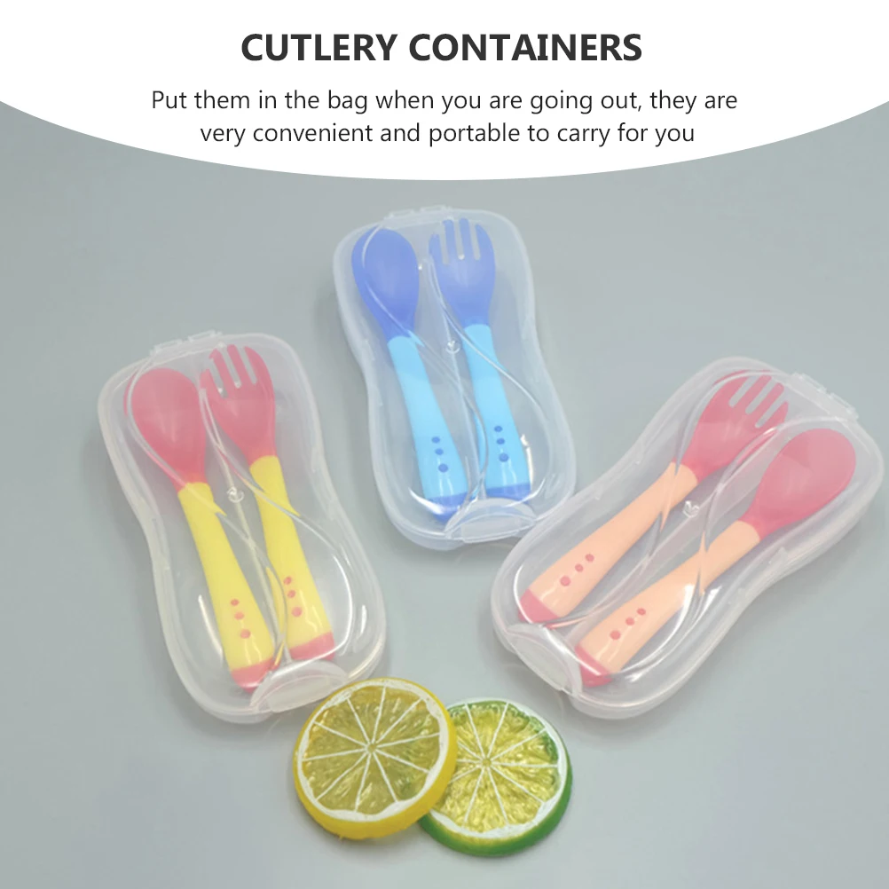 

5 Pcs Baby Cutlery Cases Portable Storage Containers Tableware Boxes Infant Easy Clean Double Grid Design PP Material