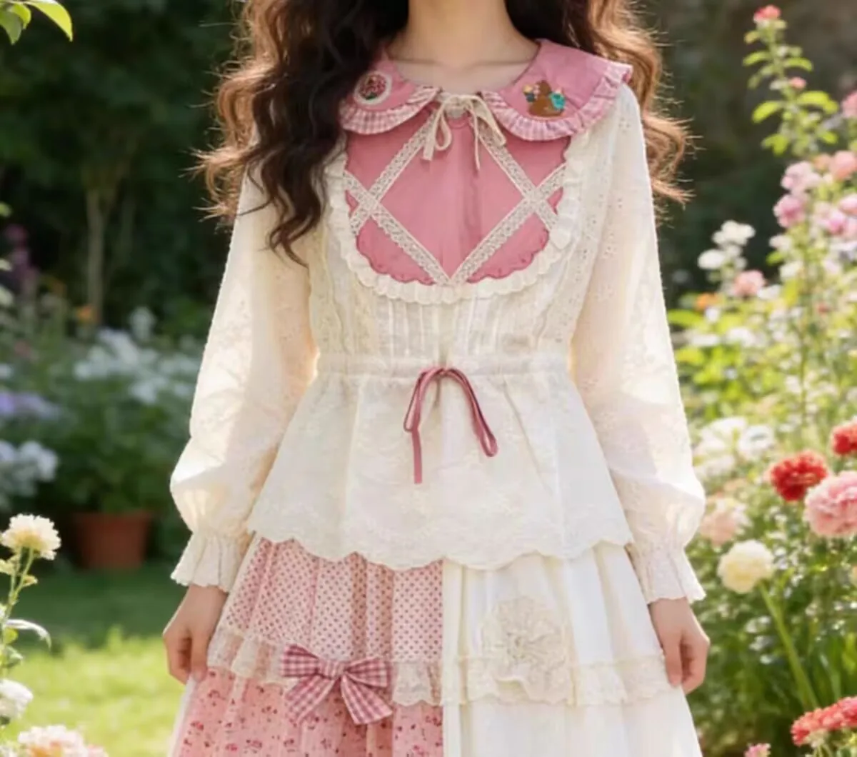 

Милая кружевная лоскутная вышитая свободная рубашка с длинными рукавами, свежий стиль, модная хлопковая блузка для девочек на весну и осень