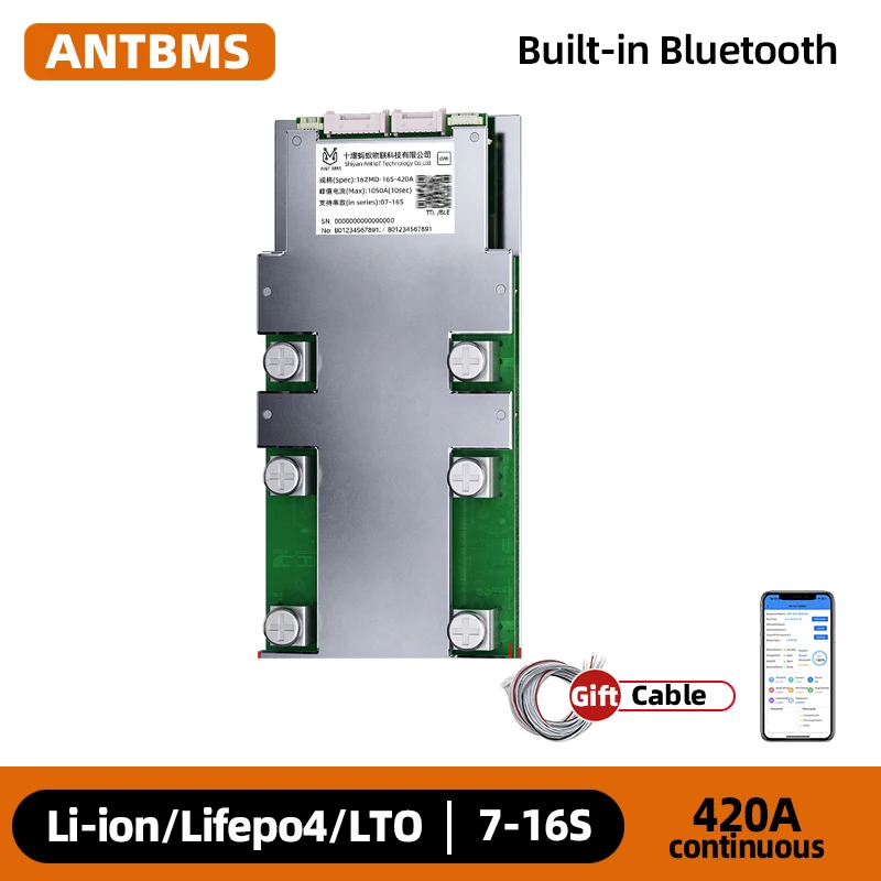 

ANT 7-16S Smart Balance BMS with WiFi 24V32V LiFePO4/LTO/NCM 420A 1050A Bluetooth App Control for Solar/E-Bike/EV BatteryBalance