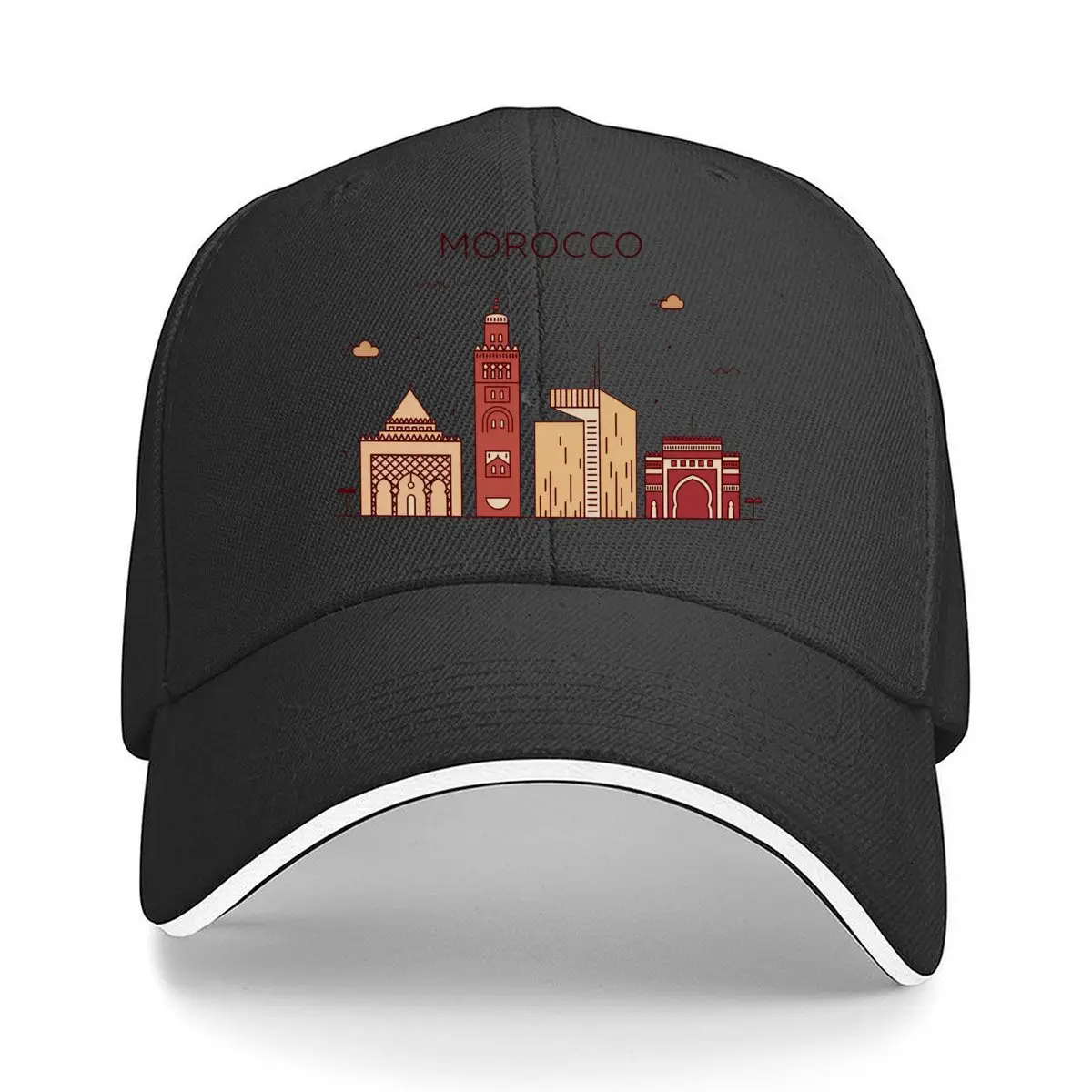 Morocco Architecture Silhouette Skyline Landmark Illustration Sandwich Baseball Cap Outdoor Workouts Sun Hat