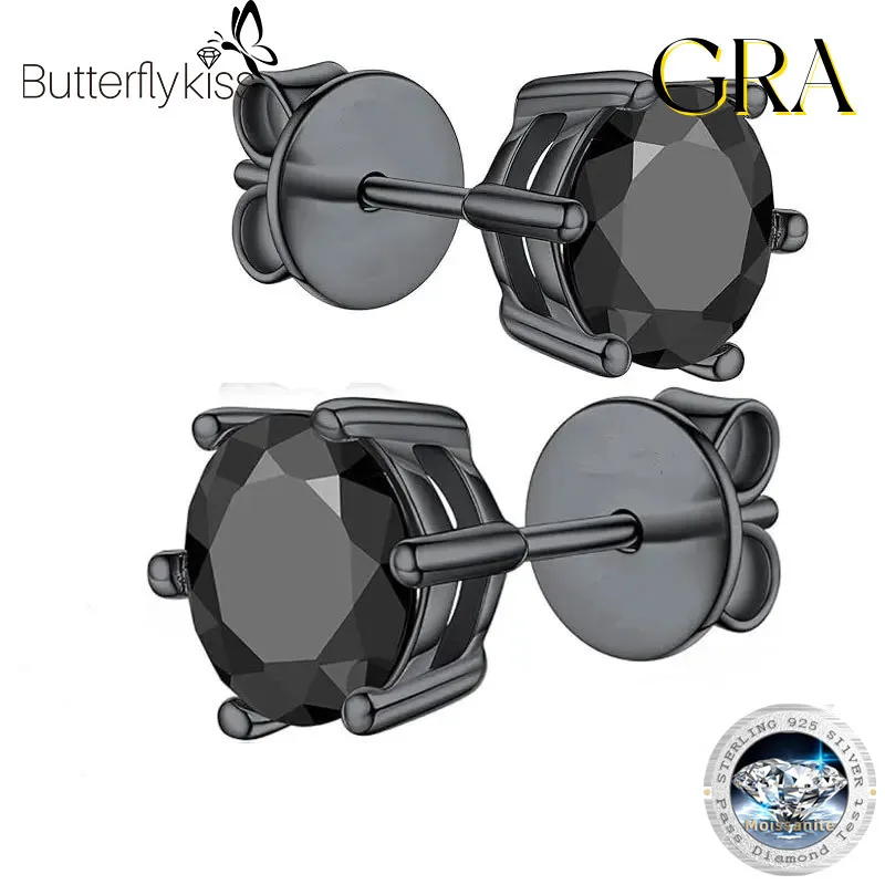 

Серьги-гвоздики Butterflykiss 4/6 Claw 0,5/1CT с черным муассанитом для женщин и мужчин, унисекс, с серебряным покрытием 925 пробы, черное золото 18 карат, вечерние серьги-гвоздики