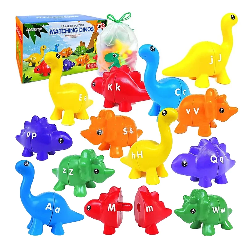 Matching Letters Dinosaur Toy Double-Sided ABC Letters Montessori Preschool Educational Fine Motor Toy Gift