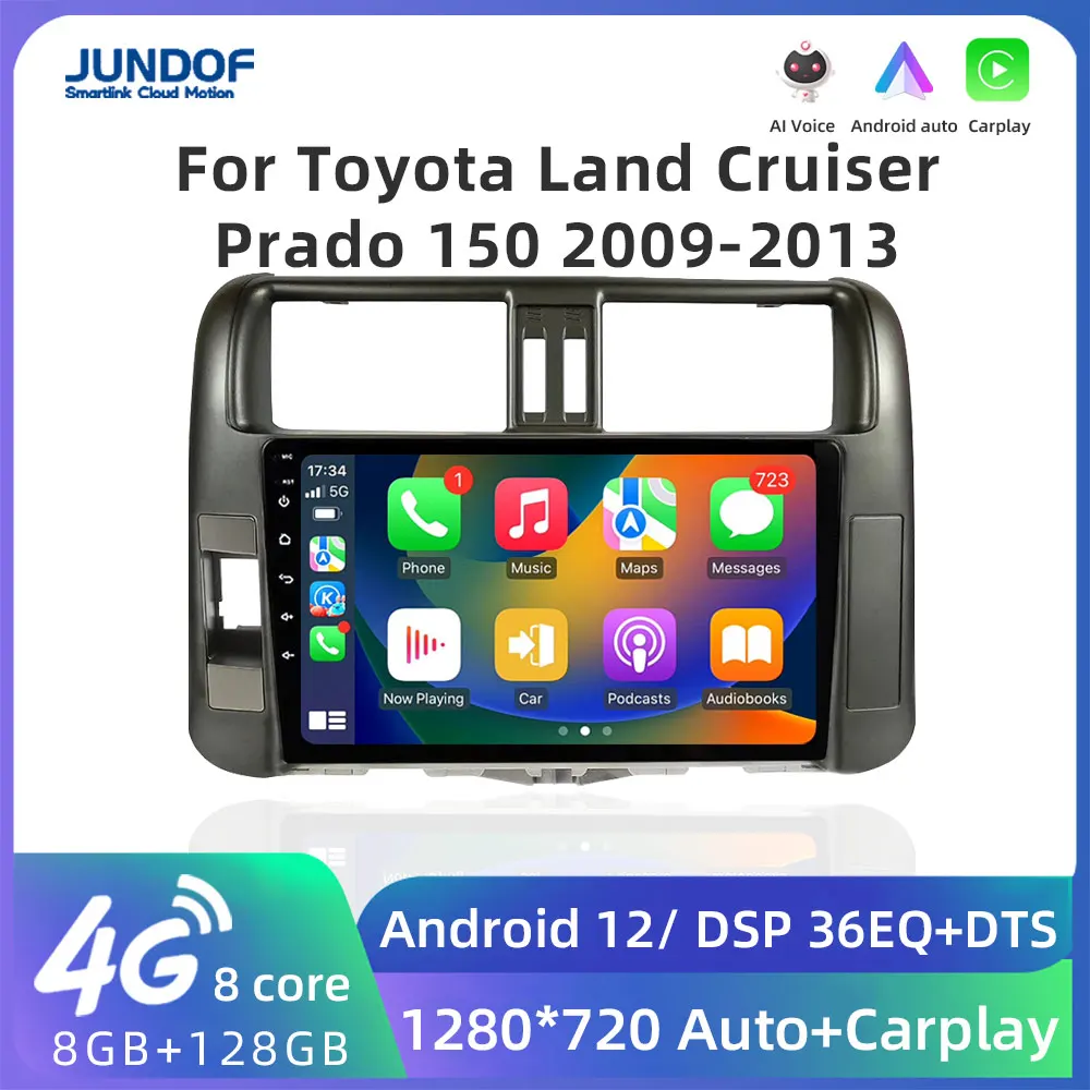 

Jundof V1 AI Voice Wireless CarPlay Android 12 Auto Radio for Toyota Land Cruiser Prado 150 2009-2013 4G Car Multimedia GPS 2din